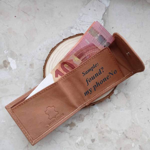 Mini Geldbörse mit Gravur Leder personalisiert Tillberg Geldscheine Münzfach