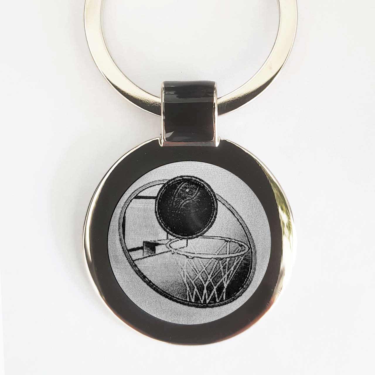 Basketball Korb Basketballkorb Ball Schlüsselanhänger Anhänger Silber aus Metall 