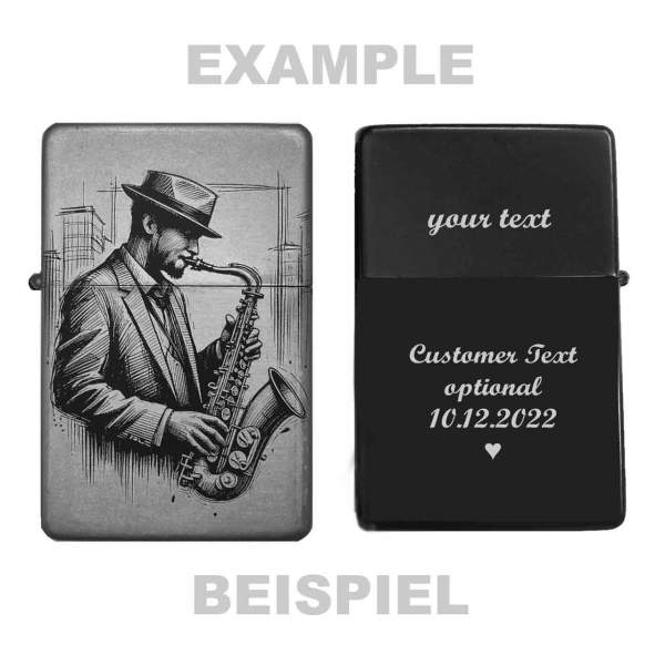 Saxophonist Feuerzeug mit individueller Gravur – Für Jazzliebhaber und Musikfans