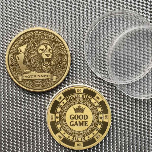 Personalisierter Poker Card Guard Münze Löwe aus Messing | Lion King Motiv mit Name