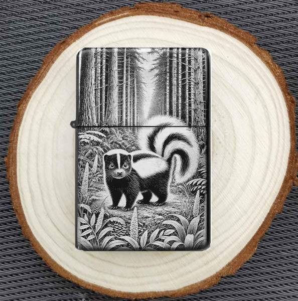 Stinktier Feuerzeug mit Gravur Tierbild Geschenkidee personalisiert Skunk