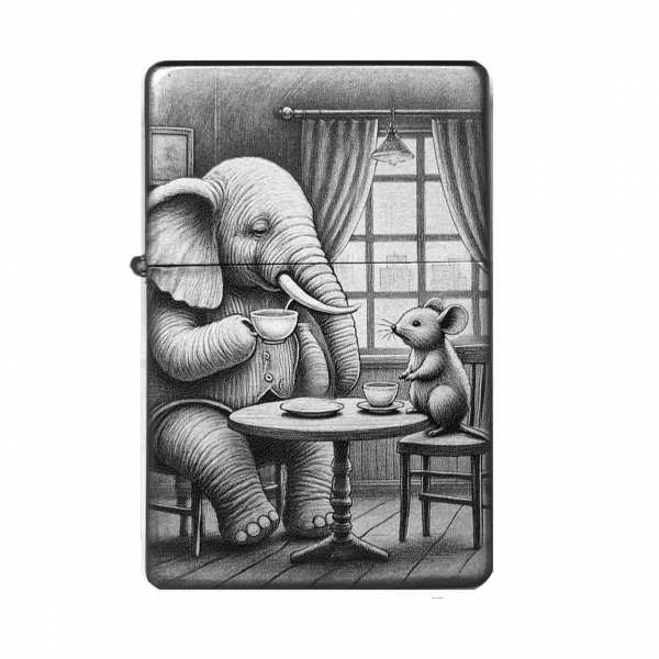 Sturmfeuerzeug "Elefant & Maus mit Kaffee" – personalisierbar