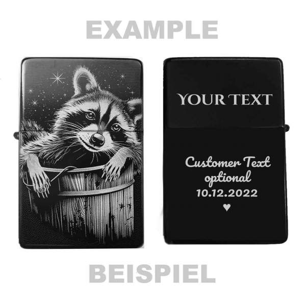 Feuerzeug Waschbär im Fass – personalisierbar