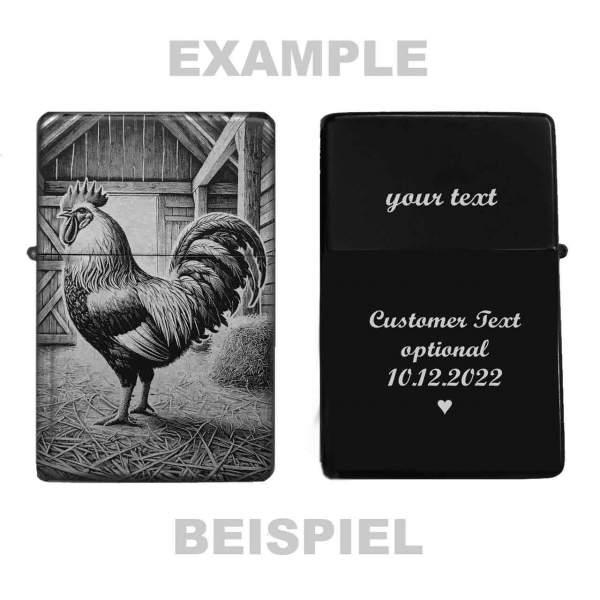 Feuerzeug Hahn im Stall Huhn – personalisierbar