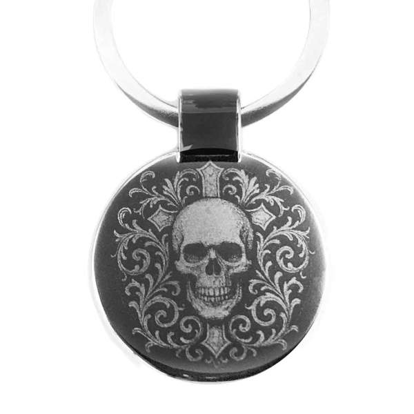 Totenkopf Ranke Tattoo Style Schlüsselanhänger mit Gravur