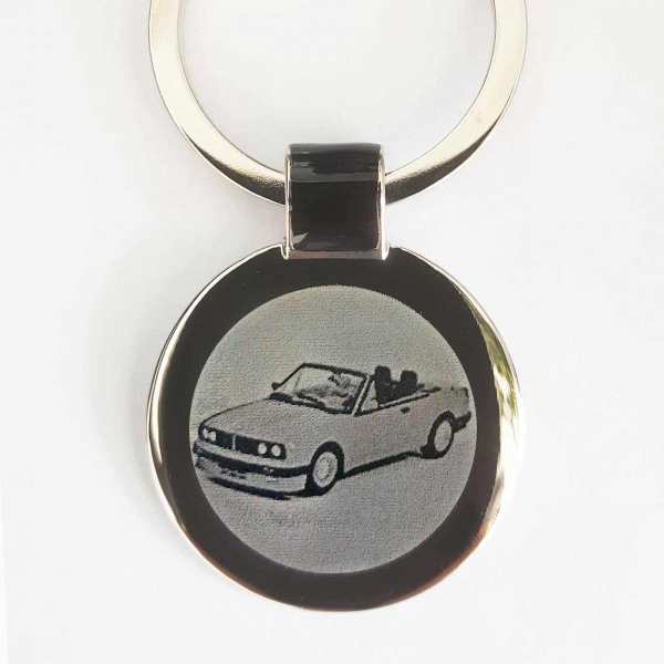 BMW e30 Cabrio Gravur Schlüsselanhänger personalisiert - original Fotogravur