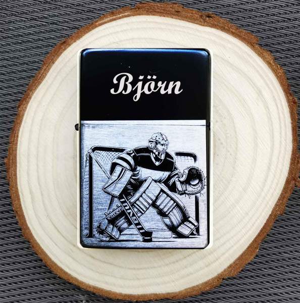 Eishockey Keeper Feuerzeug mit Gravur Geschenkidee Eishockey personalisiert