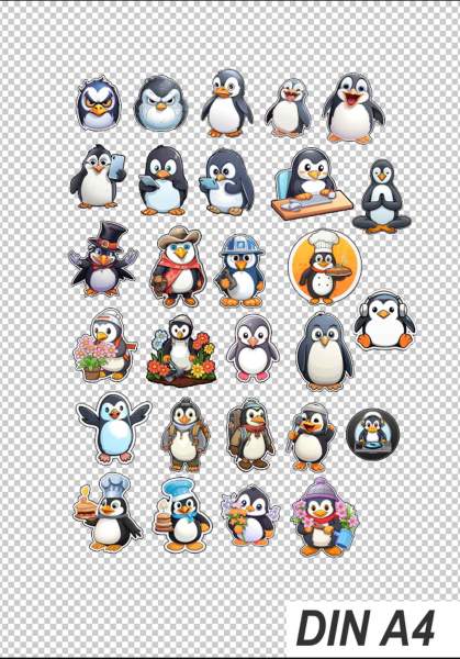 28 lustige Pinguin Sticker auf hochwertigem selbstklebenden Fotopapier