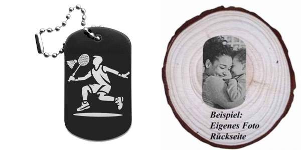 Badminton Schlüsselanhänger personalisierbar - Dogtag auch mit QR Code oder Foto