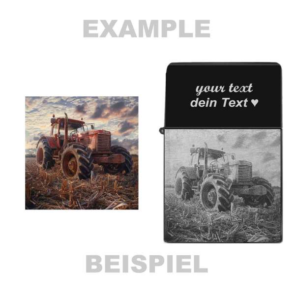 Trekker Schlepper Feuerzeug Fotogeschenk mit eigenem Foto und Text