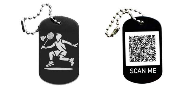 Badminton Schlüsselanhänger personalisierbar - Dogtag auch mit QR Code oder Foto