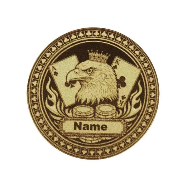 Geschenk für Pokerspieler, Personalisierter Card Guard mit Adler & Name, Gravierte Glücksmünze Messing, Talisman, Optional mit Foto