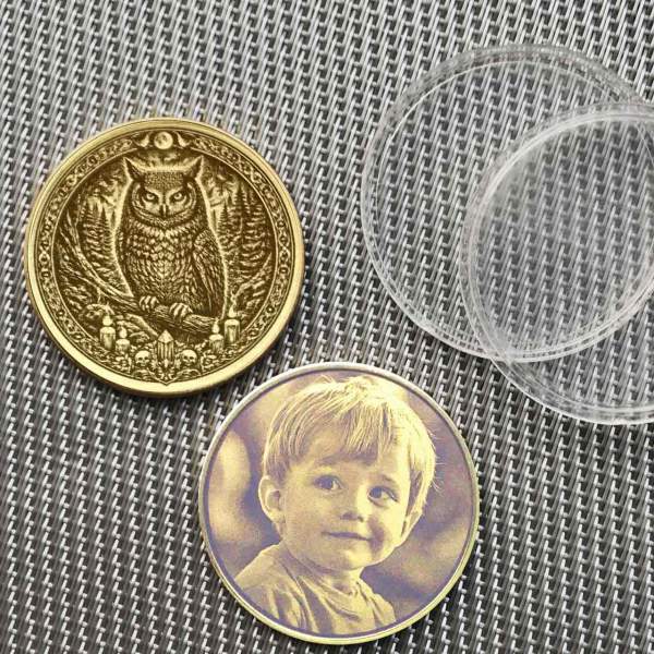 Krafttier Eule Münze personalisiert Glücksbringer Talisman