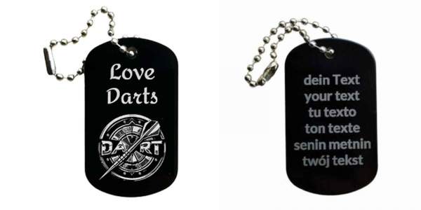 Love Darts Schlüsselanhänger schwarzer Alu Dogtag mit Gravur