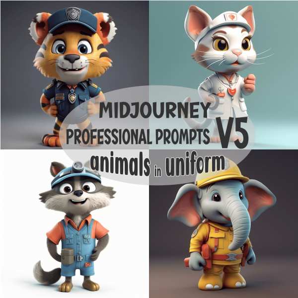 Midjourney Prompt, Tiere in Uniform, 3D Cartoon Character, professionelle KI Kunst, Sofort-Download