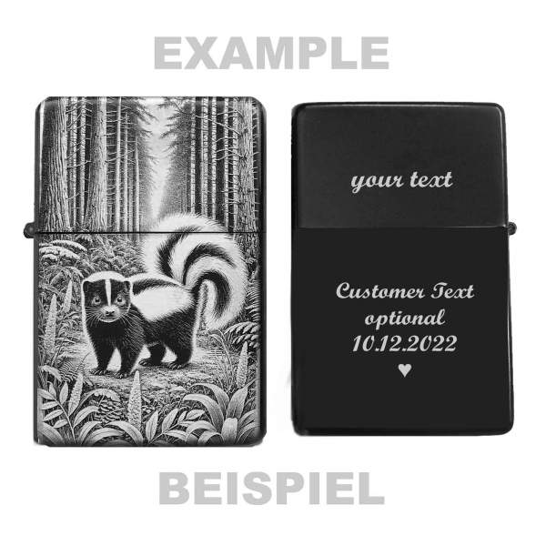 Stinktier Feuerzeug mit Gravur Tierbild Geschenkidee personalisiert Skunk
