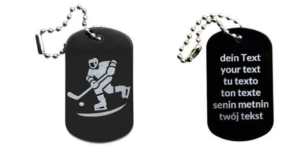 Eishockey Schlüsselanhänger personalisierbar - Dogtag auch mit QR Code oder Foto