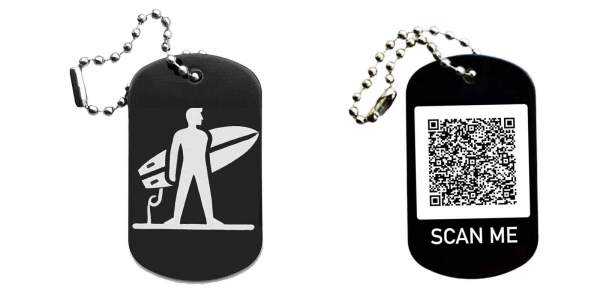 Surfen Surfer Schlüsselanhänger personalisierbar - Dogtag auch mit QR Code oder Foto