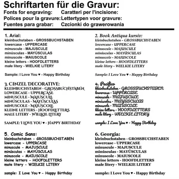 Gravurschriftarten für personalisierte Geschenke – Übersicht