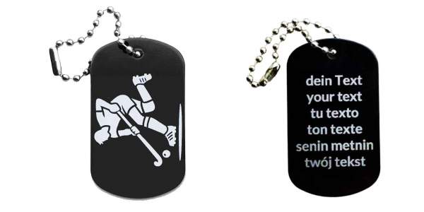 Feldhockey Schlüsselanhänger personalisierbar - Dogtag auch mit QR Code oder Foto