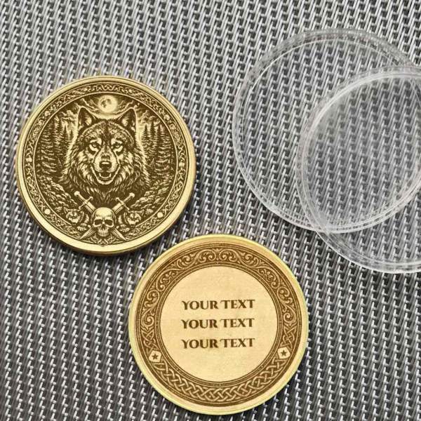 Krafttier Wolf Münze personalisiert Glücksbringer Talisman