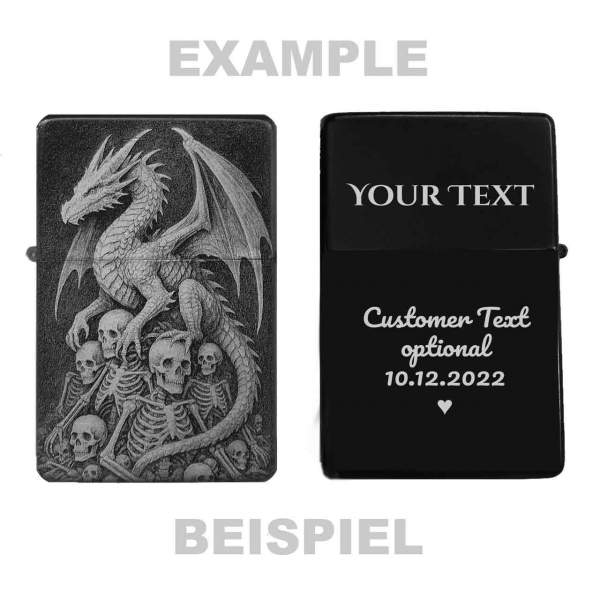 Drache auf Skelette Feuerzeug optional personalisiert