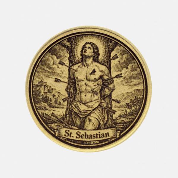 Personalisierte Messing-Münze – St. Sebastian Motiv – Textgravur inklusive – Foto/Logo optional