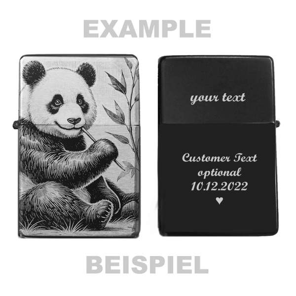 Panda Feuerzeug personalisierbar Pandabild Lineart opt. mit Textgravur