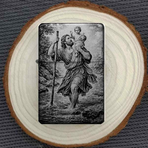 Heiliger Christophorus Feuerzeug peronalisiert mit Gravur optional