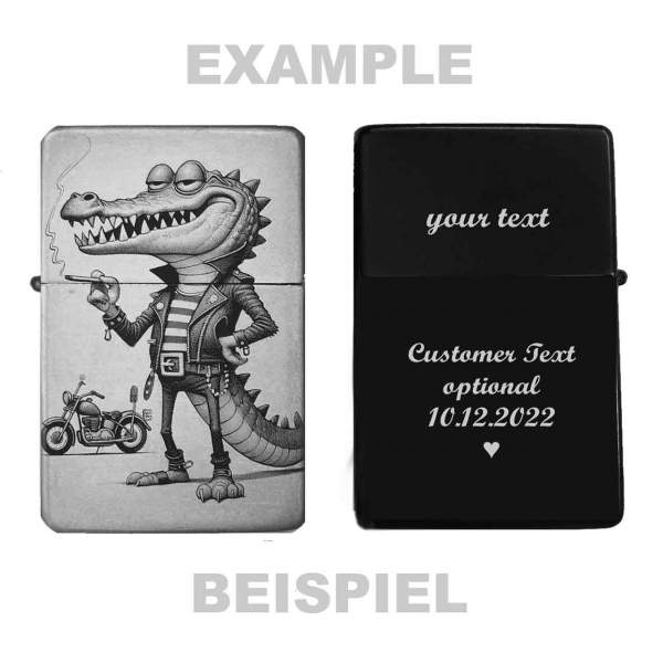 Feuerzeug Motorrad Kroko-Poser Krokodil – personalisierbar