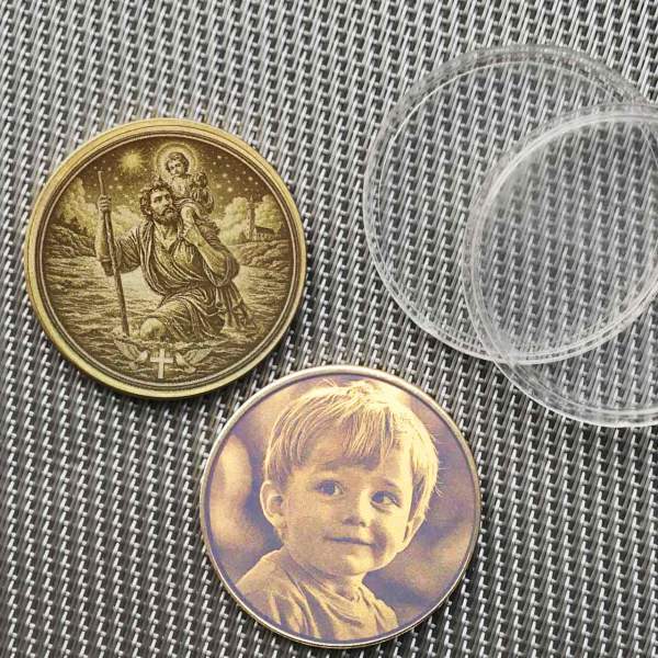 Christophorus Schutzpatron Münze (Messing) – Personalisierter Glücksbringer für Reisende