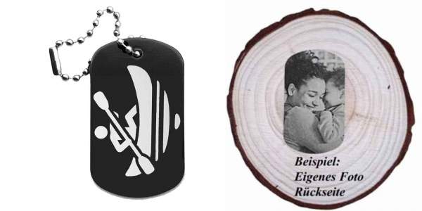 Kajak Schlüsselanhänger personalisierbar - Dogtag auch mit QR Code oder Foto