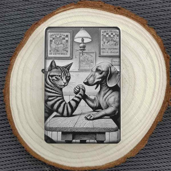 Feuerzeug Katze mit Dackel Fun Motiv – personalisierbar