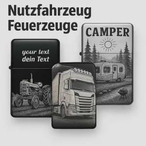 Gravierte Feuerzeuge mit LKW und Traktor