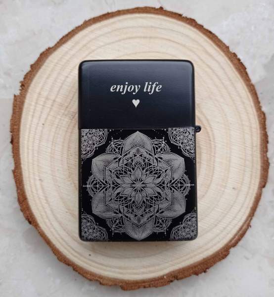 Briquet fleur de vie avec votre propre texte gravure cadeau personnalisé