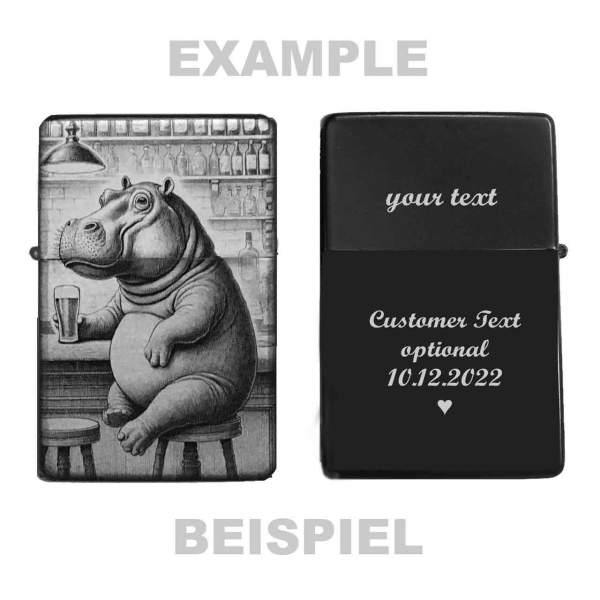 Feuerzeug Hippo Pub Bier Fun Nilpferd – personalisierbar