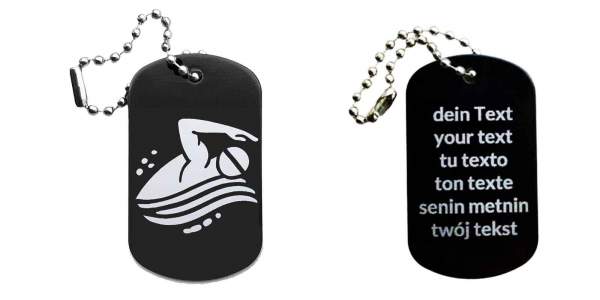 Schwimmen Schlüsselanhänger personalisierbar - Dogtag auch mit QR Code oder Foto