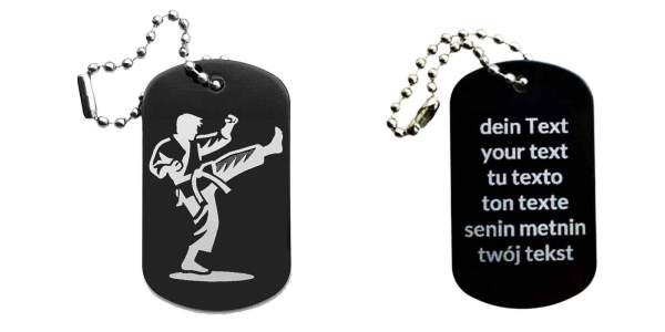 Karate Schlüsselanhänger personalisierbar - Dogtag auch mit QR Code oder Foto