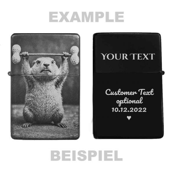 Gewichtheber Murmeltier Feuerzeug optional personalisiert