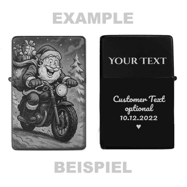 Weihnachtsmann Motorrad Feuerzeug optional personalisiert