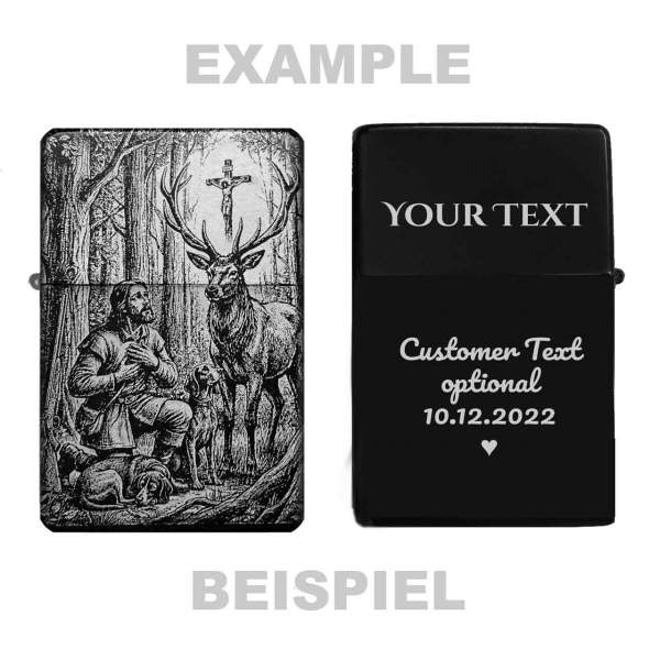 Feuerzeug St. Hubertus für Jäger Gravur optional Text oder Foto/Logo