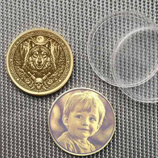 Krafttier Wolf Münze personalisiert Glücksbringer Talisman