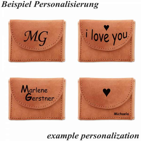 Mini Geldbörse mit Gravur Leder personalisiert Tillberg Geldscheine Münzfach
