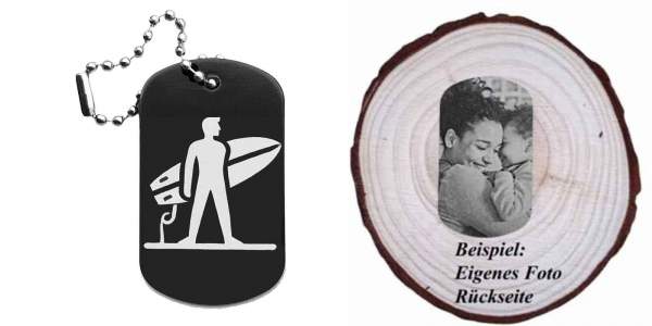 Surfen Surfer Schlüsselanhänger personalisierbar - Dogtag auch mit QR Code oder Foto