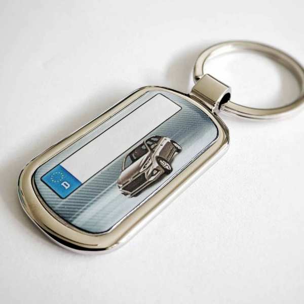 Hyundai i20 mit Kennzeichen Schlüsselanhänger personalisiert Fotodruck mit Gravur auf der Rückseite