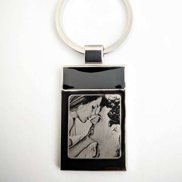 Fotogravur Schlüsselanhänger personalisiert mit Textgravur Blacky
