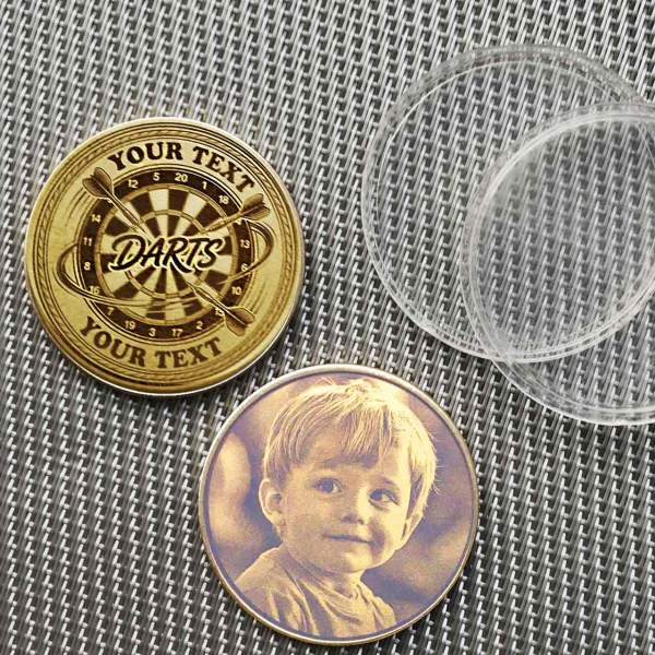 Personalisierte Darts Münze "Board" | Gravur oben & unten | Messing Glücksbringer