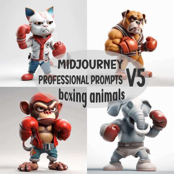 Midjourney Prompt, Boxer Tiere, 3D Cartoon Character, professionelle KI Kunst, Sofort-Download