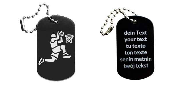 Basketball Schlüsselanhänger personalisierbar - Dogtag auch mit QR Code oder Foto