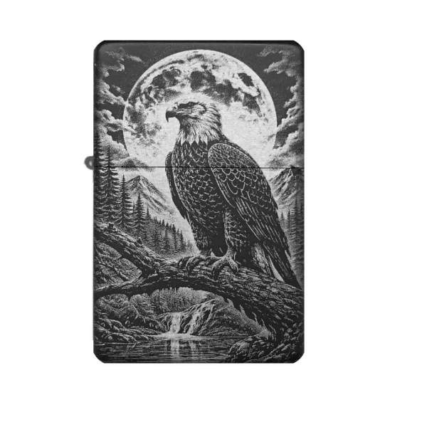 Personalisiertes Feuerzeug – Adler & Vollmond Motiv – Textgravur inklusive – Foto/Logo optional